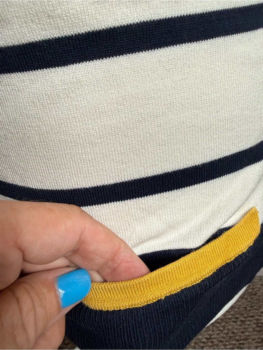 Pendleton Cream and Navy Striped Long-Sleeve Top with Mustard Trim size small - Picture 8 of 11